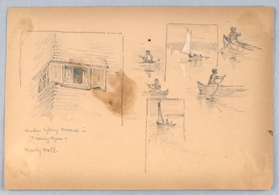 Boceto de Personas Remando y Ventana de Arnold William Brunner