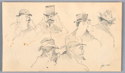 Bocetos de cabezas de hombres de Arnold William Brunner