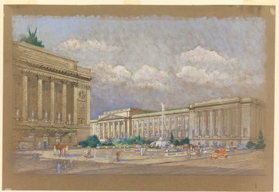 Estudio para el propuesto Centro de Música y Artes, Nueva York, NY de Arnold William Brunner