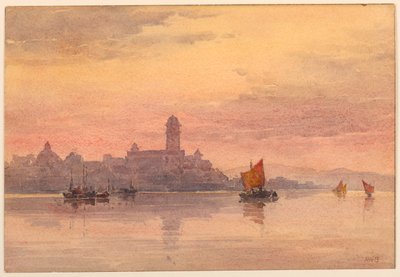 Atardecer sobre barcos de vela de Arnold William Brunner