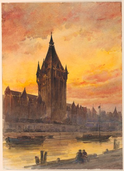 Atardecer sobre la torre y el río de Arnold William Brunner