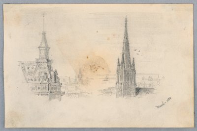 Dos bocetos de campanarios de Arnold William Brunner