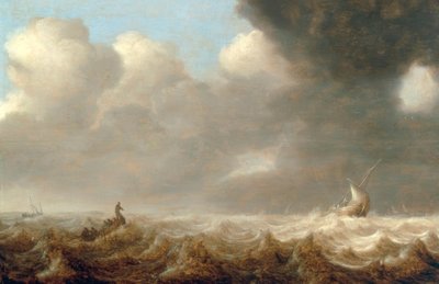 Barcos de pesca en mar agitado de Arnoldus van Anthonissen