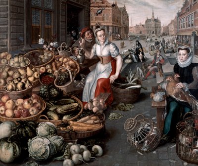 Mujer vendiendo frutas y verduras, c.1590 de Arnout de Muyser