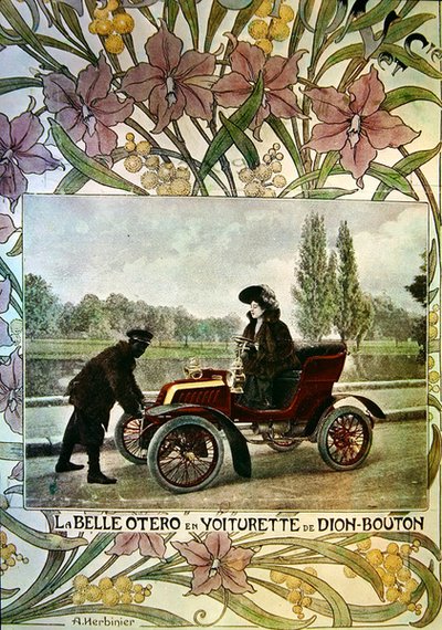 La Belle Otero al volante de un coche De Dion-Bouton de Arsene Herbinier