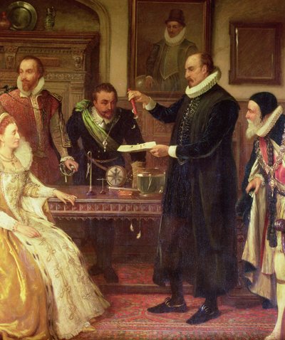 Dr. William Gilbert Mostrando su Experimento sobre Electricidad a la Reina Isabel I y su Corte (detalle) de Arthur Ackland Hunt