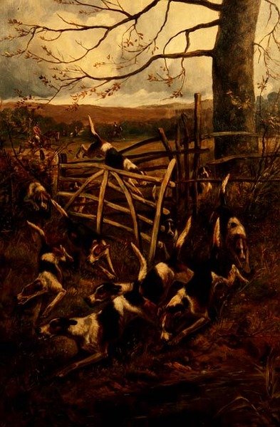 Sobre la cerca, o perros en plena carrera de Arthur Alfred Davis
