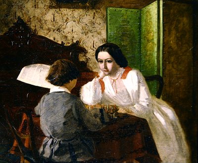 El Hermano y la Hermana del Artista Jugando a las Cartas de Arthur Boyd Houghton