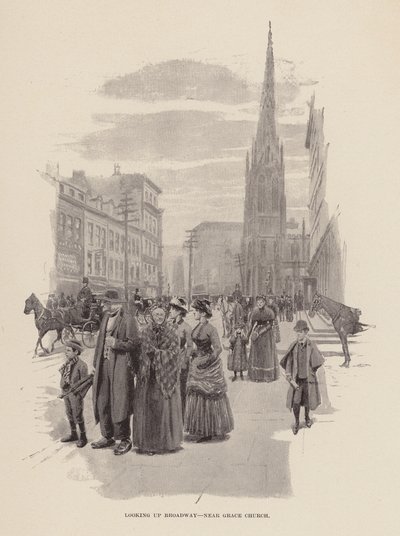 Mirando hacia Broadway, cerca de Grace Church (grabado) de Arthur Burdett Frost