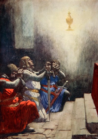 Sólo Galahad podía ver la belleza perfecta del Santo Grial, c.1925 (litografía en color) de Arthur C. (after) Michael
