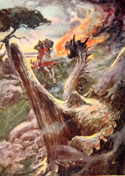Jorge y el Dragón, c.1925 (litografía en color) de Arthur C. (after) Michael