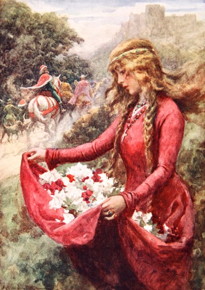 Las rosas de Santa Isabel (litografía en color) de Arthur C. (after) Michael