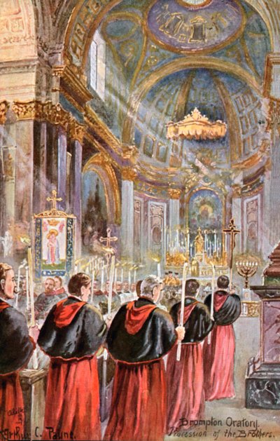Procesión en el Oratorio de Brompton, Londres (litografia en color) de Arthur Charles (after) Payne