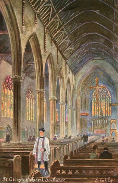 Catedral de San Jorge, Southwark, Londres (litografia en color) de Arthur Charles (after) Payne