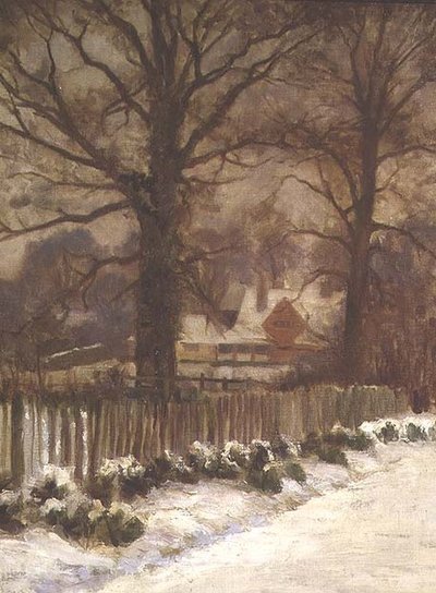 Olmos en una calle nevada (óleo sobre lienzo) de Arthur Claude Cooke