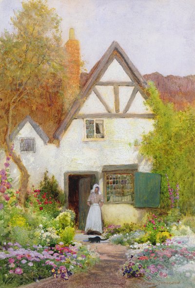 Alimentar al gato (acuarela) de Arthur Claude Strachan