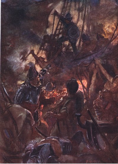Ferozmente la batalla rugió y duró mucho, ilustración de Romance de la Historia: Los Países Bajos, años 1920 de Arthur David McCormick