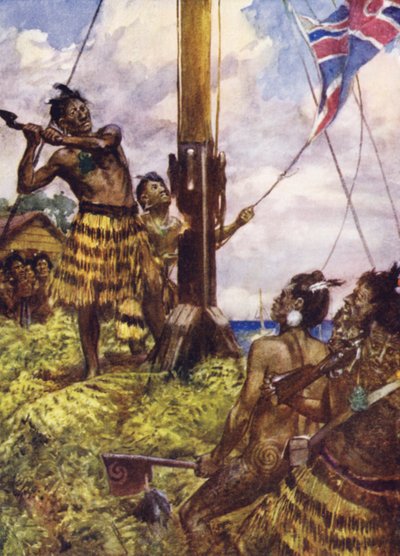 Heke derriba el asta de la bandera en Kororareka de Arthur David McCormick