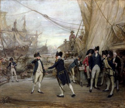 Nelson recibido por el almirante Jervis tras la batalla de San Vicente (óleo sobre lienzo) de Arthur David McCormick