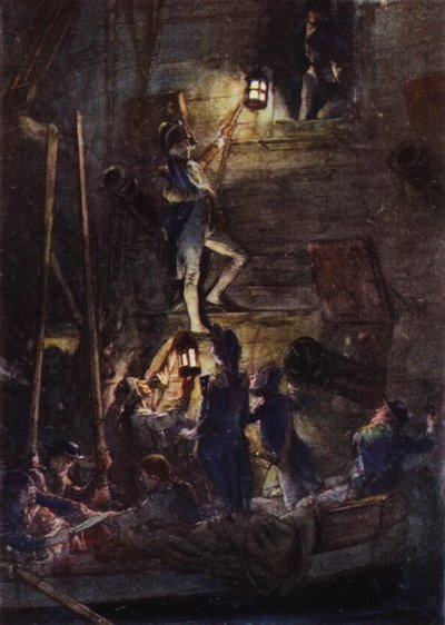Nelson subiendo a bordo del Theseus para que le amputen el brazo de Arthur David McCormick