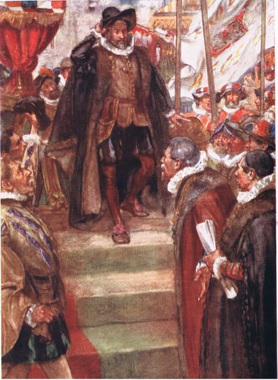 El príncipe de Orange no conoció un momento mayor que este, ilustración de Romance de la Historia: Los Países Bajos, años 1920 de Arthur David McCormick