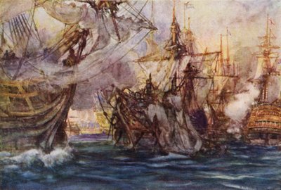 El comienzo de la Batalla del Nilo, el Zealous rodeando al Guerrier de Arthur David McCormick