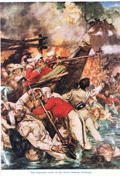 Los techos de paja de los barcos ardiendo furiosamente de Arthur David McCormick