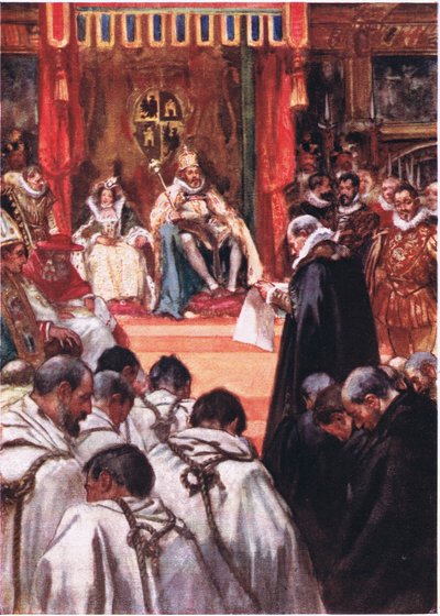 Debían implorar humildemente el perdón del Emperador, ilustración de Romance de la Historia: Los Países Bajos, años 1920 de Arthur David McCormick