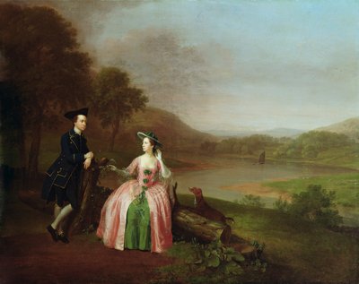 Sir George y Lady Strickland en los jardines de Boynton Hall, cerca de Bridlington, Yorkshire de Arthur Devis