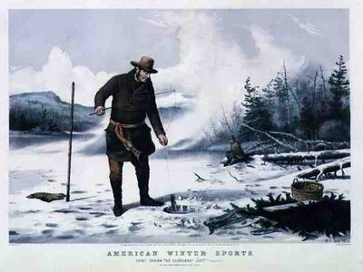 Deportes de Invierno Americanos: Pesca de Trucha en el Lago Chateaugay, pub. por Currier & Ives de Arthur Fitzwilliam (after) Tait