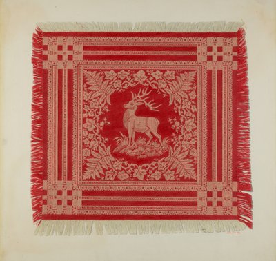 Servilleta roja y blanca (diseño de ciervo) de Arthur G. Merkley
