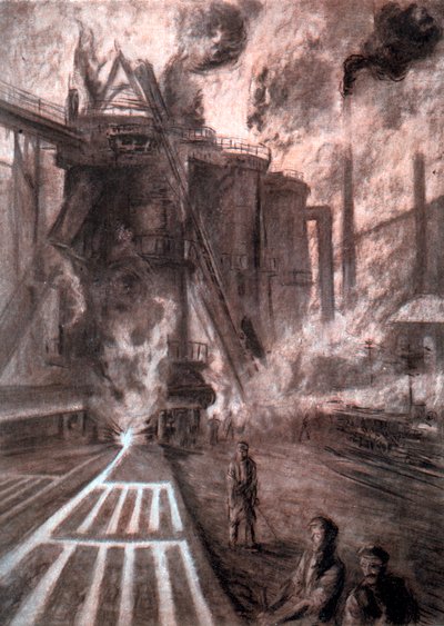 Golpeando un alto horno, c. 1920 de Arthur Garratt