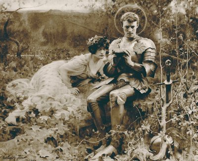 La tentación de Sir Percival (fotograbado) de Arthur Hacker