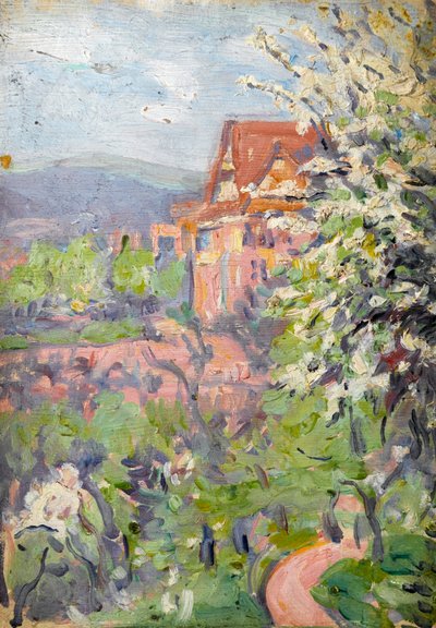 Casa con Árbol de Flor de Primavera en Primer Plano de Arthur Haythorne Studd