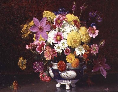 Naturaleza muerta con lilas y crisantemos de Arthur Herbert Buckland