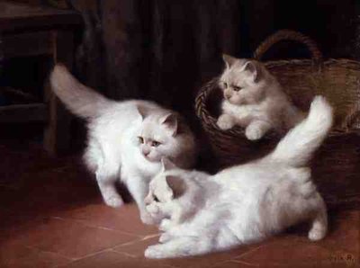 Tres gatitos de angora blancos de Arthur Heyer