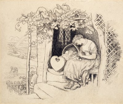 Junto a la cuna, 1873 de Arthur Hughes