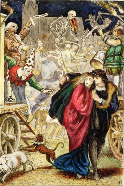 Vanity Fair, c.1872 (tinta negra y acuarela sobre tabla) de Arthur Hughes