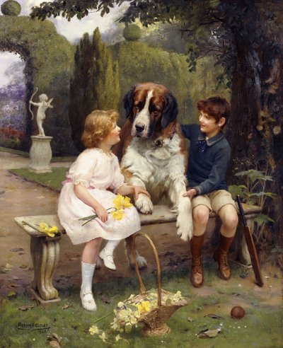 Niños con un San Bernardo de Arthur John Elsley