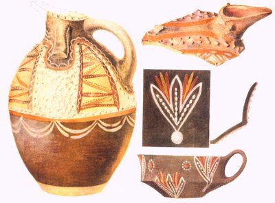 Reproducciones de copas y fragmentos de colores de Cnosos de Arthur John Evans