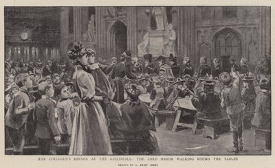 La cena de los niños en el Guildhall, el alcalde caminando alrededor de las mesas de Arthur Kemp Tebby