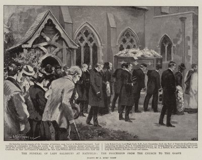 El funeral de Lady Salisbury en Hatfield, la procesión desde la iglesia hasta la tumba de Arthur Kemp Tebby
