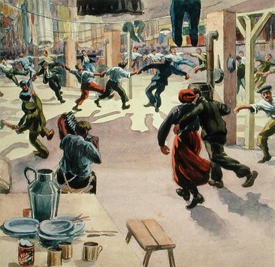 Nochebuena en el campamento de Giessen, c.1916 (acuarela sobre papel) de Arthur Nantel