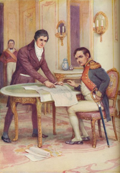 Fulton explica su submarino a Napoleón, c1925 de Arthur Percy Dixon