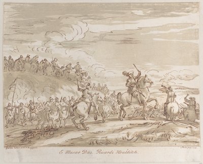 Caballería avanzando al ataque, con una figura central a caballo levantando una espada, 1735 de Arthur Pond