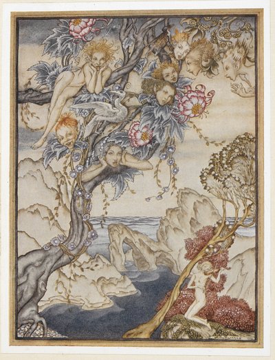 ACTO III: Escena II, línea 144
La isla está llena de ruidos, sonidos y dulces aires, que deleitan y no hacen daño. de Arthur Rackham
