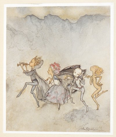 ACTO IV: Escena I, línea 46
Cada uno, tropezando con su dedo del pie,
vendrá con la fregona y el cortacésped.
Ninfas. de Arthur Rackham