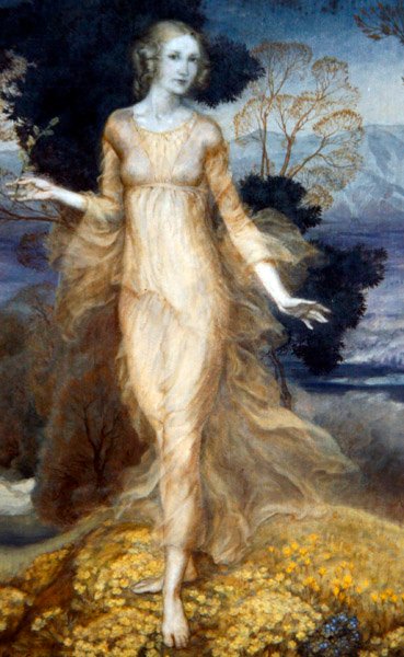 Una joven en un jardín, c.1920 de Arthur Rackham