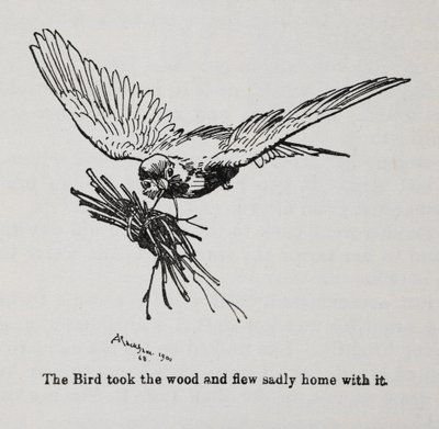 Un pájaro lleva un haz de ramitas. de Arthur Rackham