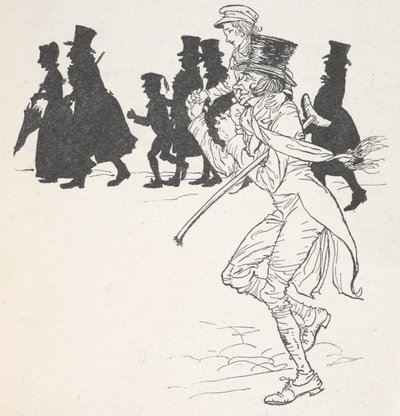 Un niño a hombros de un hombre de Arthur Rackham